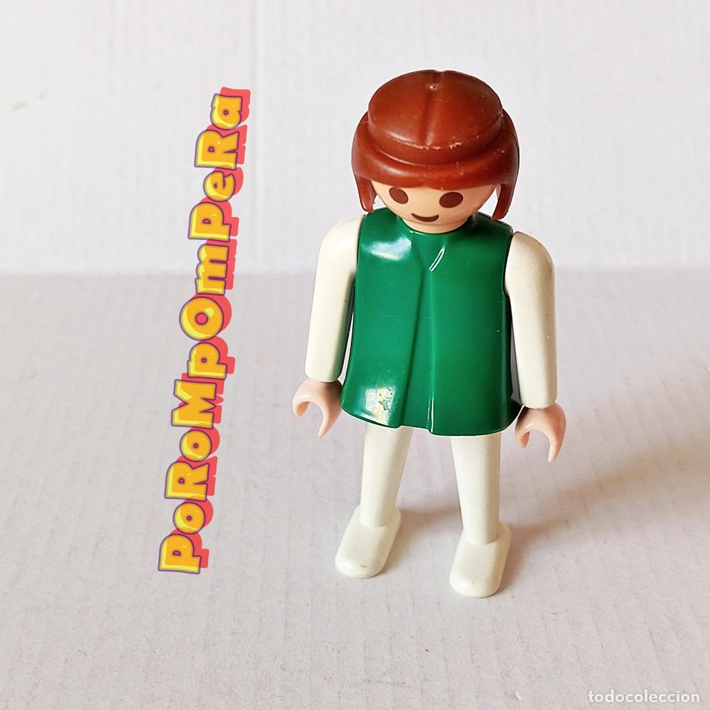 Playmobil: PLAYMOBIL FIGURA CL&Aacute;SICA MUJER BRAZO-PIERNA BLANCO TORSO VERDE A&Ntilde;OS 80 NO FAMOBIL J