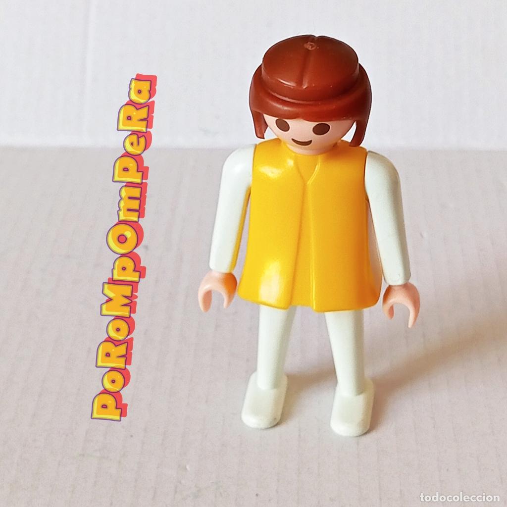 Playmobil: PLAYMOBIL FIGURA CL&Aacute;SICA MUJER BRAZO-PIERNA BLANCO TORSO AMARILLO A&Ntilde;OS 80 NO FAMOBIL K