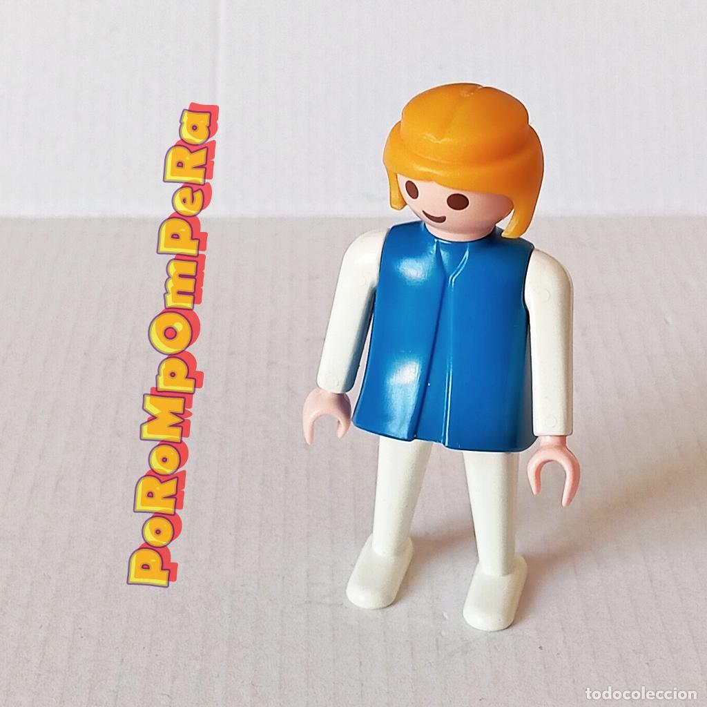 Playmobil: PLAYMOBIL FIGURA CL&Aacute;SICA MUJER BRAZO-PIERNA BLANCO TORSO AZUL A&Ntilde;OS 80 NO FAMOBIL A