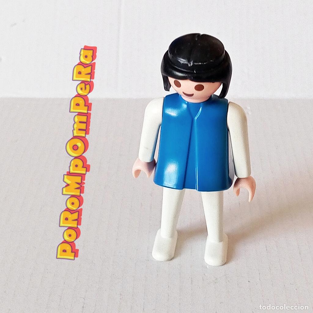 Playmobil: PLAYMOBIL FIGURA CL&Aacute;SICA MUJER BRAZO-PIERNA BLANCO TORSO AZUL A&Ntilde;OS 80 NO FAMOBIL B