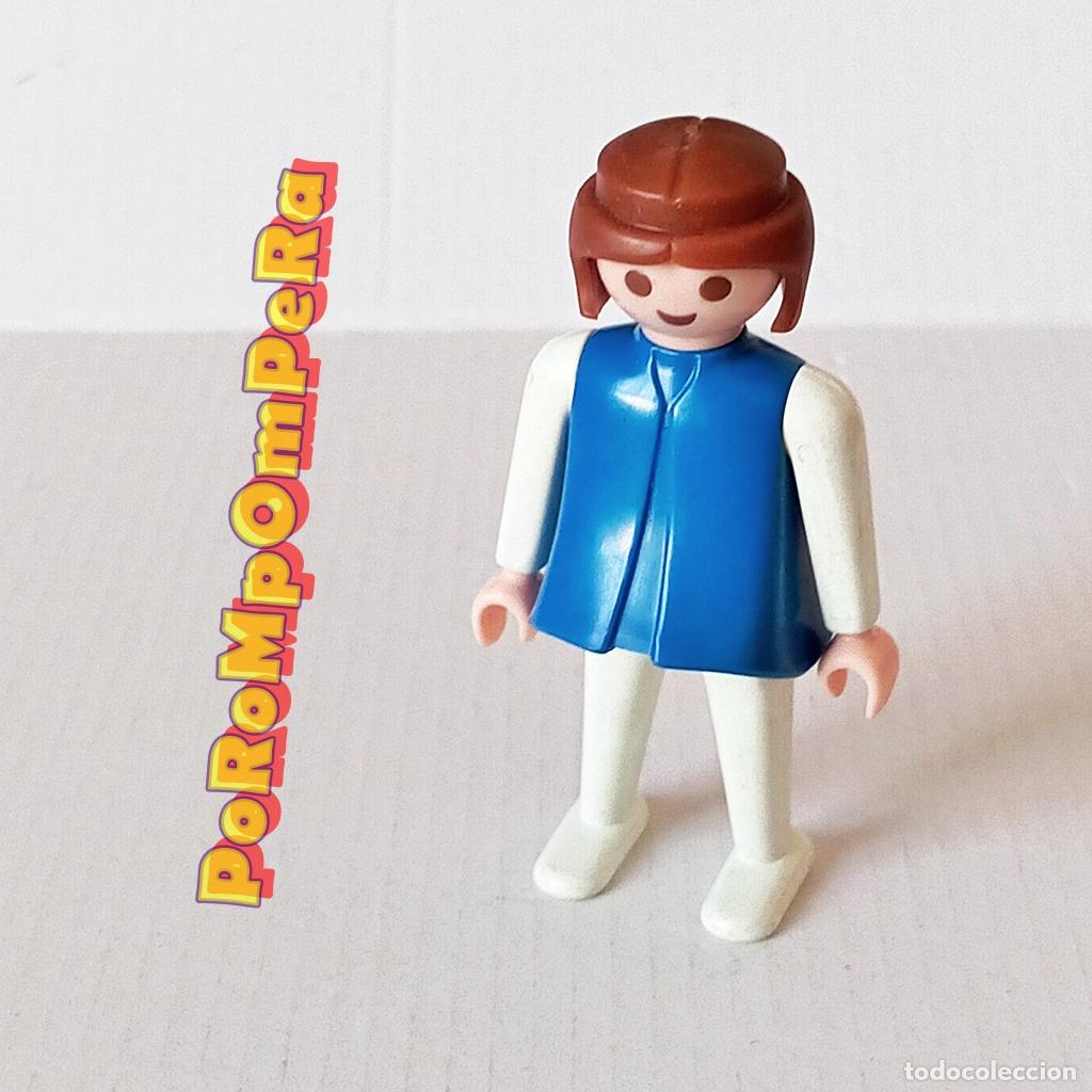 Playmobil: PLAYMOBIL FIGURA CL&Aacute;SICA MUJER BRAZO-PIERNA BLANCO TORSO AZUL A&Ntilde;OS 80 NO FAMOBIL C