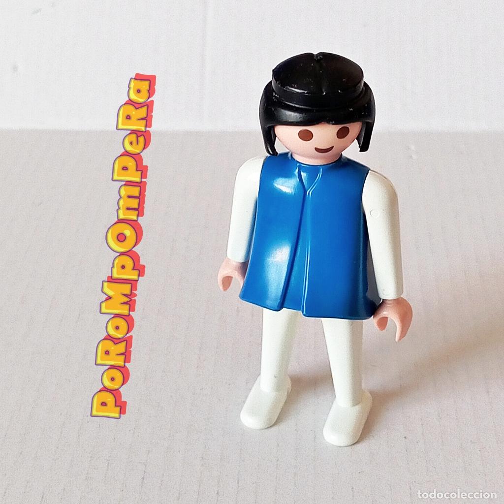 Playmobil: PLAYMOBIL FIGURA CL&Aacute;SICA MUJER BRAZO-PIERNA BLANCO TORSO AZUL A&Ntilde;OS 80 NO FAMOBIL D