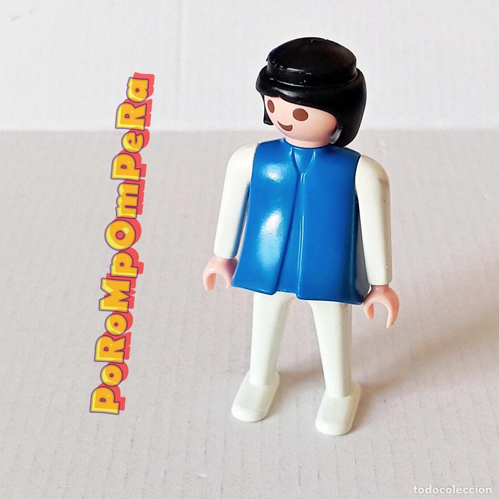 Playmobil: PLAYMOBIL FIGURA CL&Aacute;SICA MUJER BRAZO-PIERNA BLANCO TORSO AZUL A&Ntilde;OS 80 NO FAMOBIL E