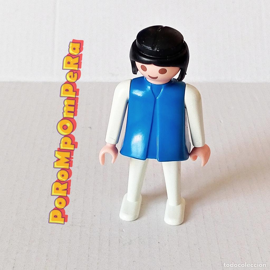 Playmobil: PLAYMOBIL FIGURA CL&Aacute;SICA MUJER BRAZO-PIERNA BLANCO TORSO AZUL A&Ntilde;OS 80 NO FAMOBIL G