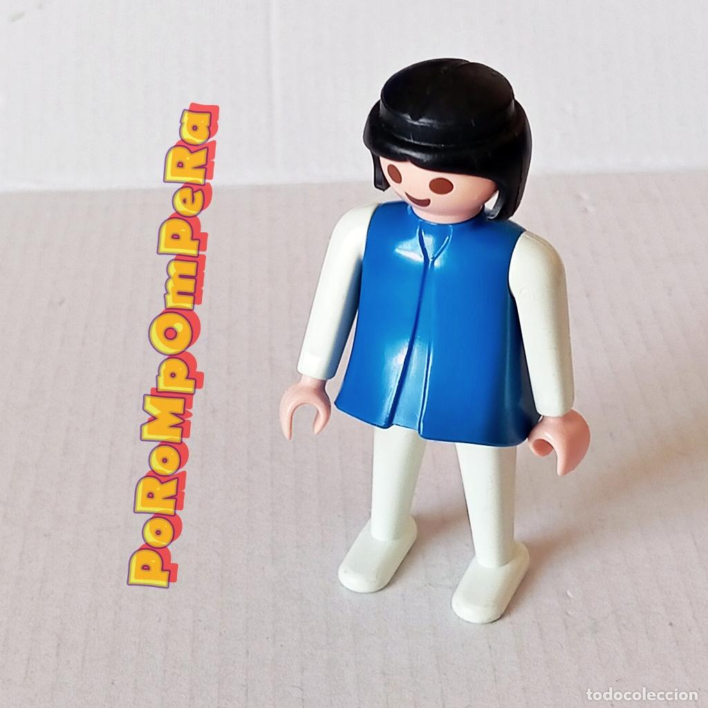 Playmobil: PLAYMOBIL FIGURA CL&Aacute;SICA MUJER BRAZO-PIERNA BLANCO TORSO AZUL A&Ntilde;OS 80 NO FAMOBIL H