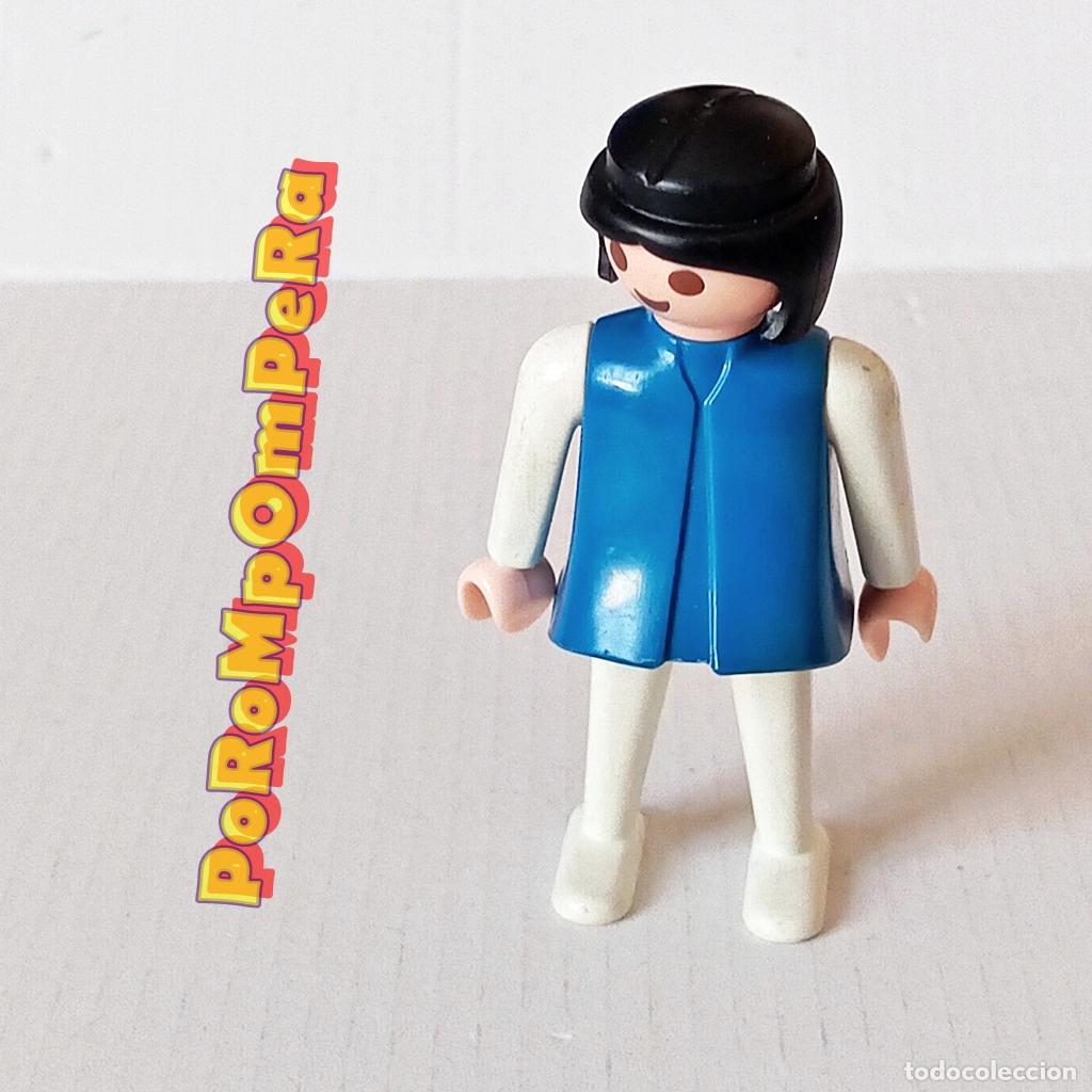 Playmobil: PLAYMOBIL FIGURA CL&Aacute;SICA MUJER BRAZO-PIERNA BLANCO TORSO AZUL A&Ntilde;OS 80 NO FAMOBIL J