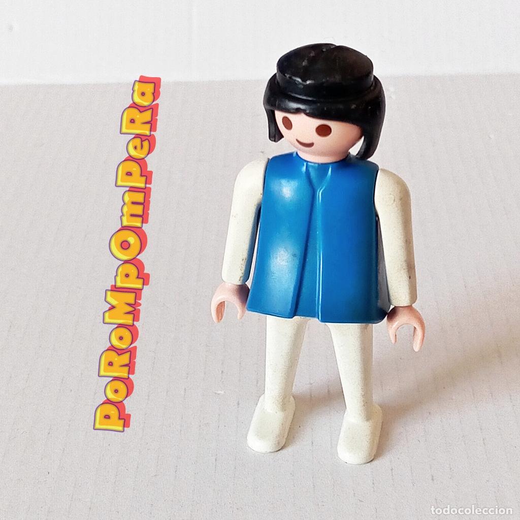 Playmobil: PLAYMOBIL FIGURA CL&Aacute;SICA MUJER BRAZO-PIERNA BLANCO TORSO AZUL A&Ntilde;OS 80 NO FAMOBIL K