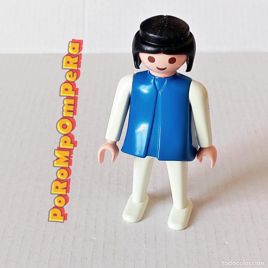 Playmobil: PLAYMOBIL FIGURA CL&Aacute;SICA MUJER BRAZO-PIERNA BLANCO TORSO AZUL A&Ntilde;OS 80 NO FAMOBIL L