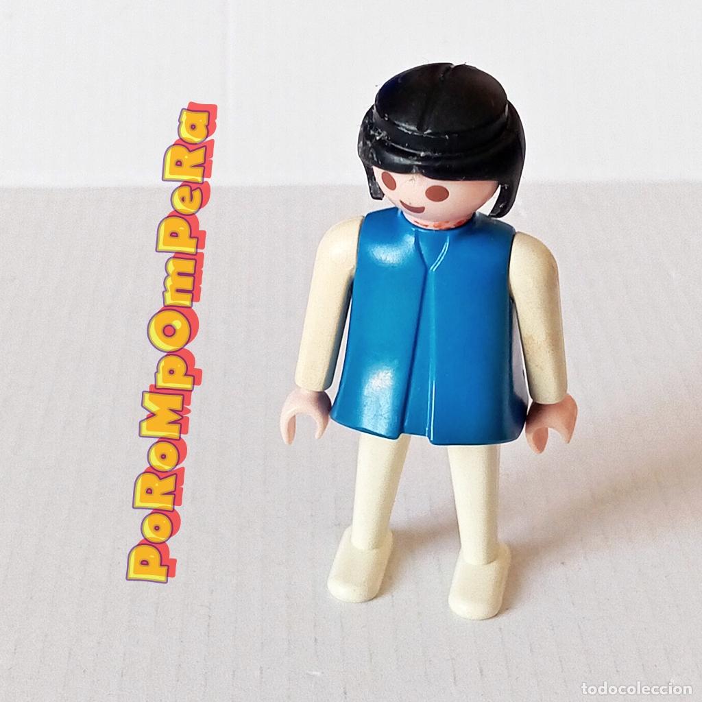 Playmobil: PLAYMOBIL FIGURA CL&Aacute;SICA MUJER BRAZO-PIERNA BLANCO TORSO AZUL A&Ntilde;OS 80 NO FAMOBIL M