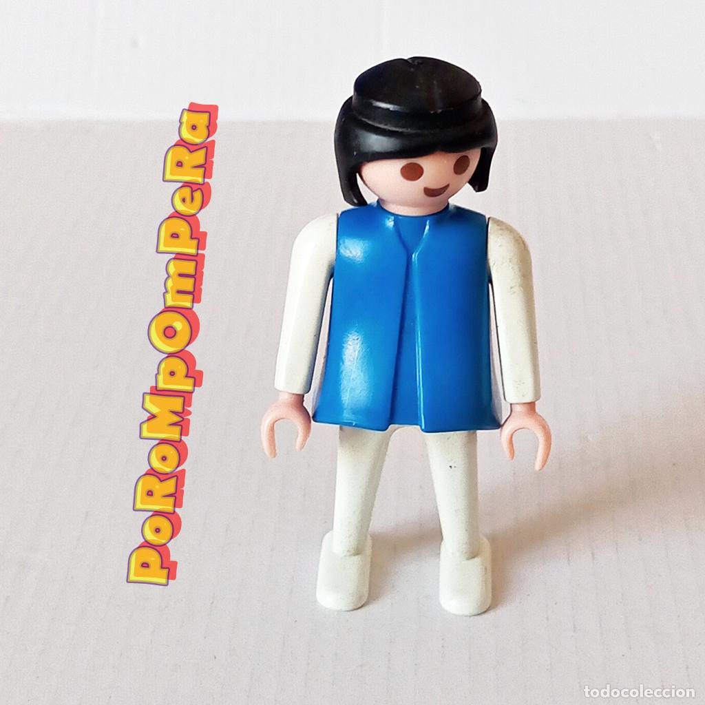Playmobil: PLAYMOBIL FIGURA CL&Aacute;SICA MUJER BRAZO-PIERNA BLANCO TORSO AZUL A&Ntilde;OS 80 NO FAMOBIL O