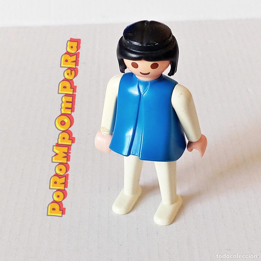 Playmobil: PLAYMOBIL FIGURA CL&Aacute;SICA MUJER BRAZO-PIERNA BLANCO TORSO AZUL A&Ntilde;OS 80 NO FAMOBIL S