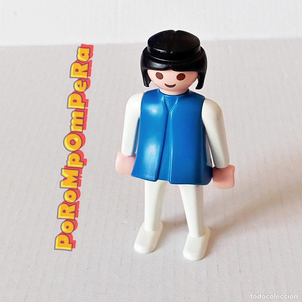 Playmobil: PLAYMOBIL FIGURA CL&Aacute;SICA MUJER BRAZO-PIERNA BLANCO TORSO AZUL A&Ntilde;OS 80 NO FAMOBIL T