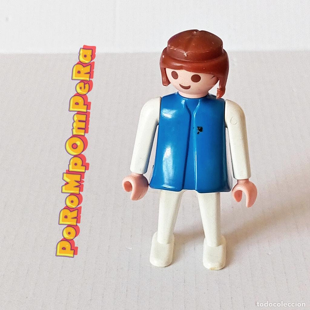 Playmobil: PLAYMOBIL FIGURA CL&Aacute;SICA MUJER BRAZO-PIERNA BLANCO TORSO AZUL A&Ntilde;OS 80 NO FAMOBIL U