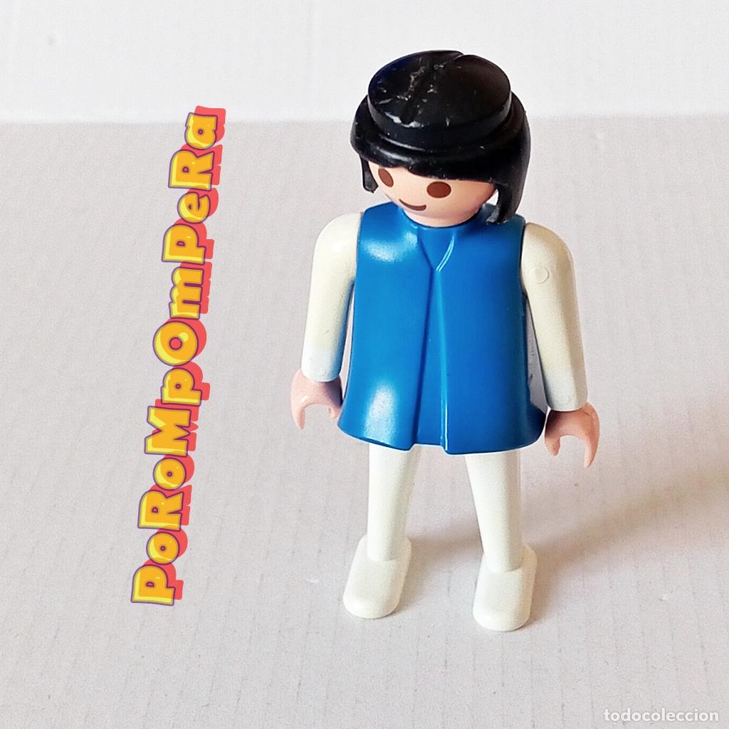 Playmobil: PLAYMOBIL FIGURA CL&Aacute;SICA MUJER BRAZO-PIERNA BLANCO TORSO AZUL A&Ntilde;OS 80 NO FAMOBIL V