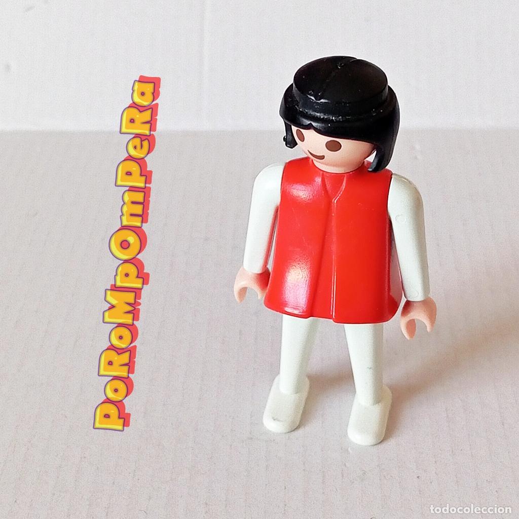 Playmobil: PLAYMOBIL FIGURA CL&Aacute;SICA MUJER BRAZO-PIERNA BLANCO TORSO ROJO A&Ntilde;OS 80 NO FAMOBIL A