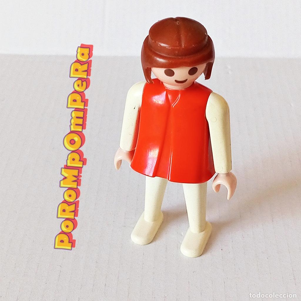 Playmobil: PLAYMOBIL FIGURA CL&Aacute;SICA MUJER BRAZO-PIERNA BLANCO TORSO ROJO A&Ntilde;OS 80 NO FAMOBIL B