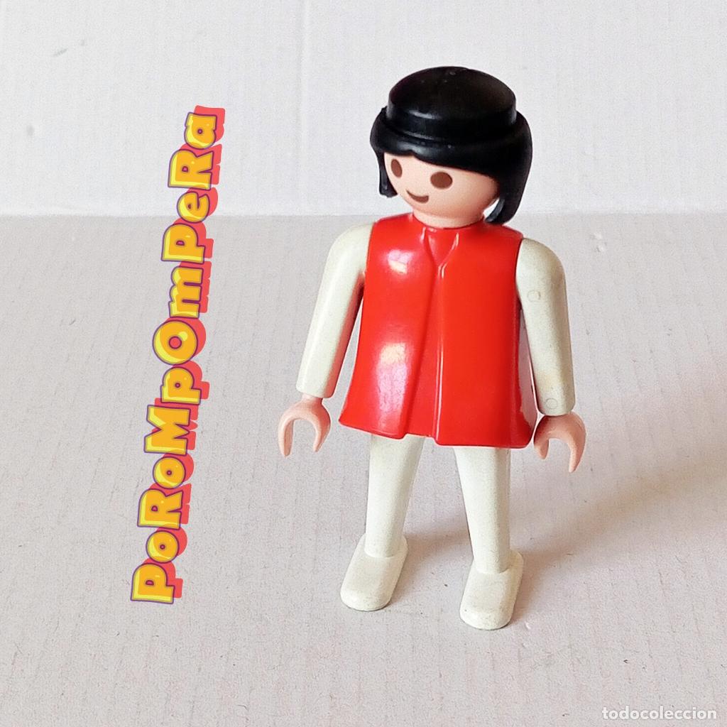 Playmobil: PLAYMOBIL FIGURA CL&Aacute;SICA MUJER BRAZO-PIERNA BLANCO TORSO ROJO A&Ntilde;OS 80 NO FAMOBIL E