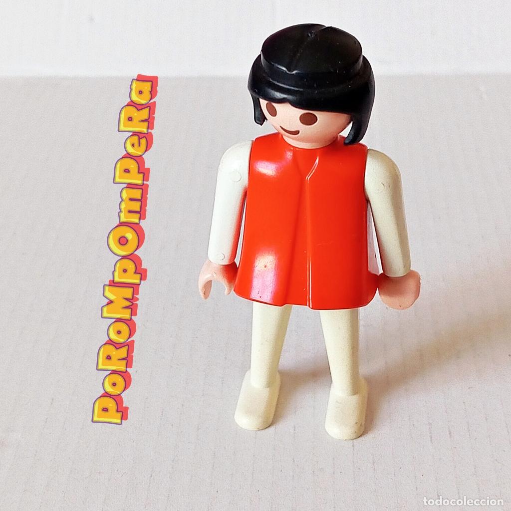 Playmobil: PLAYMOBIL FIGURA CL&Aacute;SICA MUJER BRAZO-PIERNA BLANCO TORSO ROJO A&Ntilde;OS 80 NO FAMOBIL H