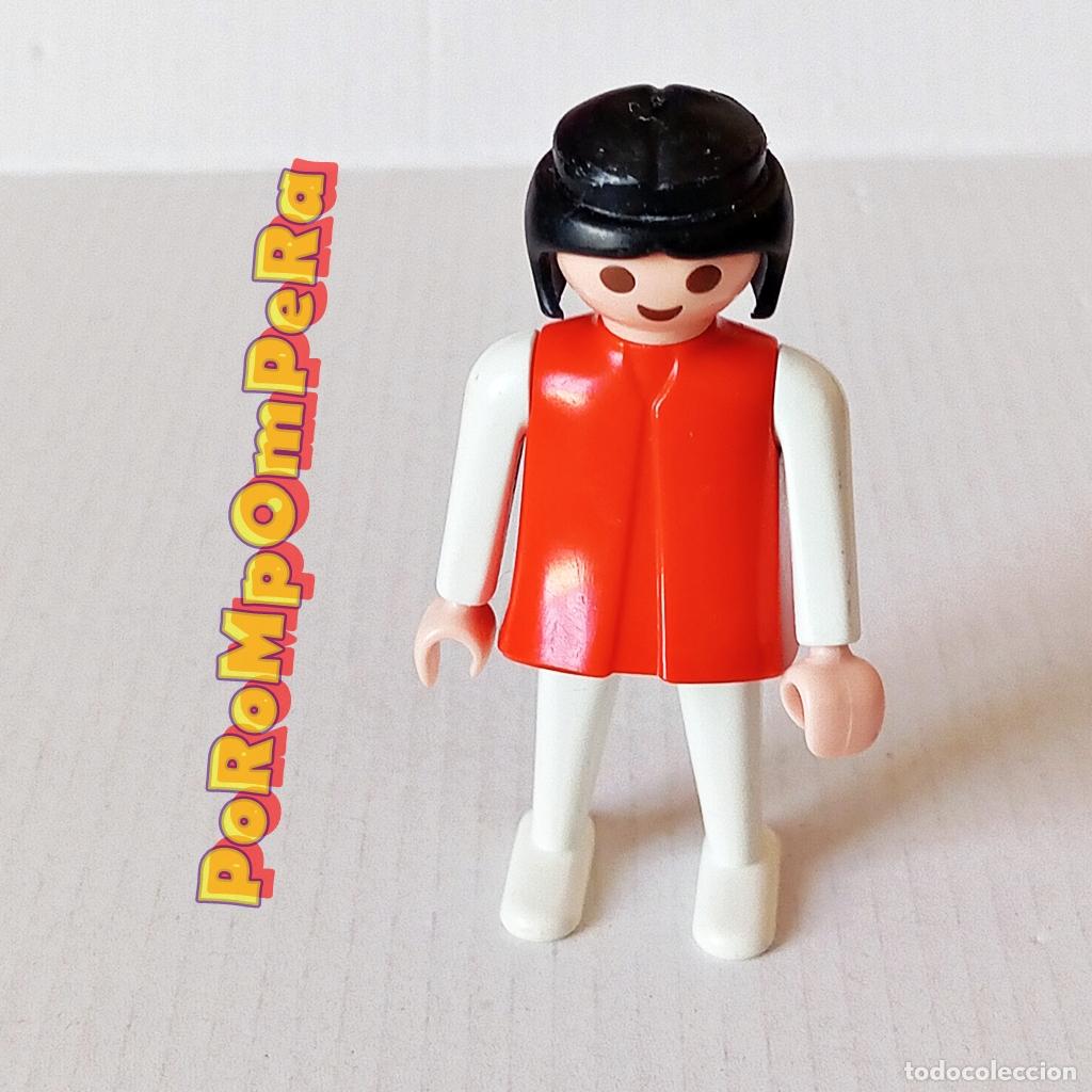 Playmobil: PLAYMOBIL FIGURA CL&Aacute;SICA MUJER BRAZO-PIERNA BLANCO TORSO ROJO A&Ntilde;OS 80 NO FAMOBIL J