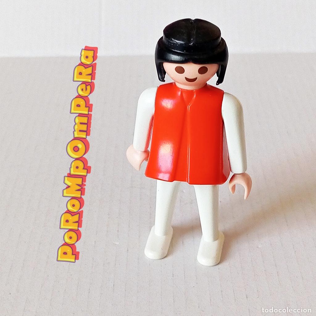 Playmobil: PLAYMOBIL FIGURA CL&Aacute;SICA MUJER BRAZO-PIERNA BLANCO TORSO ROJO A&Ntilde;OS 80 NO FAMOBIL K