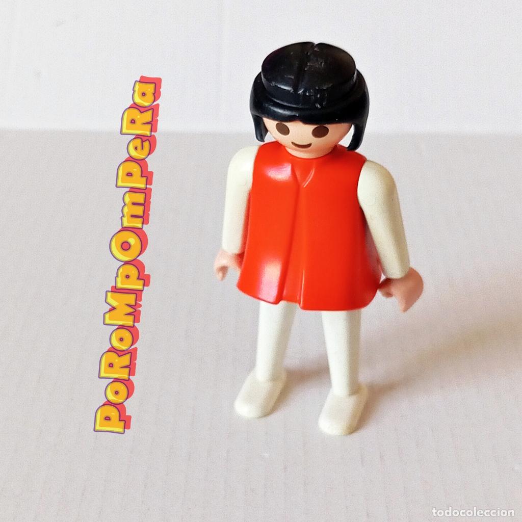 Playmobil: PLAYMOBIL FIGURA CL&Aacute;SICA MUJER BRAZO-PIERNA BLANCO TORSO ROJO A&Ntilde;OS 80 NO FAMOBIL M
