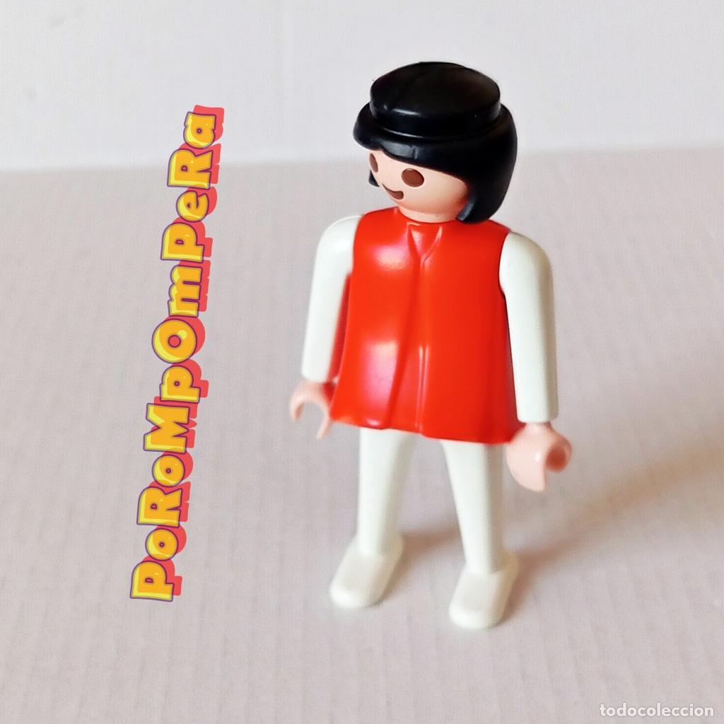 Playmobil: PLAYMOBIL FIGURA CL&Aacute;SICA MUJER BRAZO-PIERNA BLANCO TORSO ROJO A&Ntilde;OS 80 NO FAMOBIL O