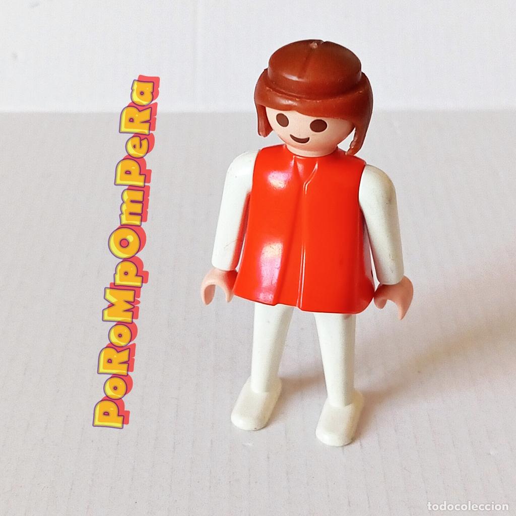 Playmobil: PLAYMOBIL FIGURA CL&Aacute;SICA MUJER BRAZO-PIERNA BLANCO TORSO ROJO A&Ntilde;OS 80 NO FAMOBIL Q