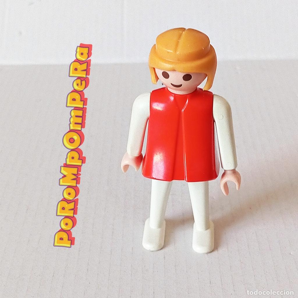 Playmobil: PLAYMOBIL FIGURA CL&Aacute;SICA MUJER BRAZO-PIERNA BLANCO TORSO ROJO A&Ntilde;OS 80 NO FAMOBIL R