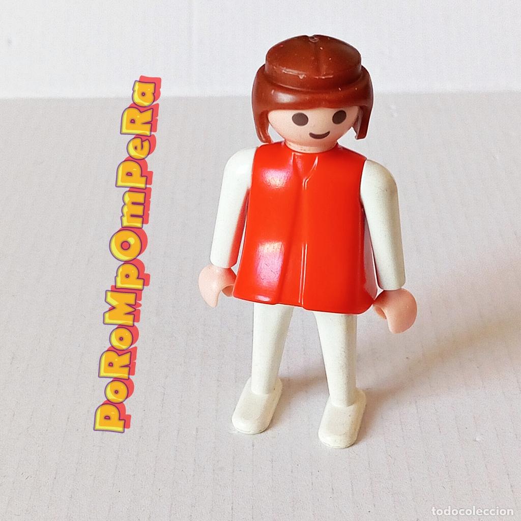 Playmobil: PLAYMOBIL FIGURA CL&Aacute;SICA MUJER BRAZO-PIERNA BLANCO TORSO ROJO A&Ntilde;OS 80 NO FAMOBIL S