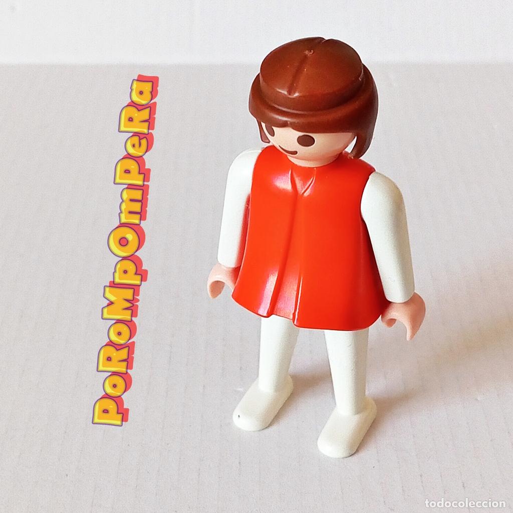 Playmobil: PLAYMOBIL FIGURA CL&Aacute;SICA MUJER BRAZO-PIERNA BLANCO TORSO ROJO A&Ntilde;OS 80 NO FAMOBIL T