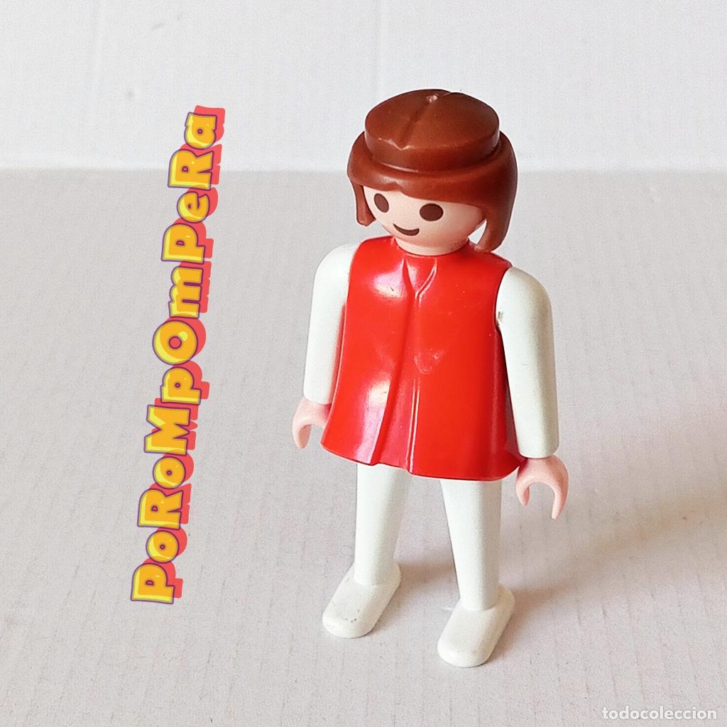 Playmobil: PLAYMOBIL FIGURA CL&Aacute;SICA MUJER BRAZO-PIERNA BLANCO TORSO ROJO A&Ntilde;OS 80 NO FAMOBIL X
