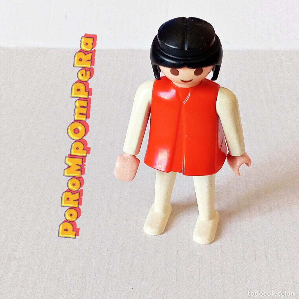 Playmobil: PLAYMOBIL FIGURA CL&Aacute;SICA MUJER BRAZO-PIERNA BLANCO TORSO ROJO A&Ntilde;OS 80 NO FAMOBIL 9