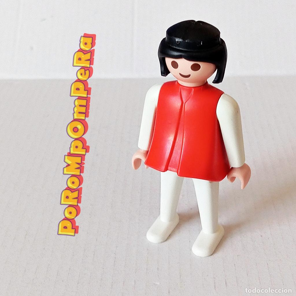 Playmobil: PLAYMOBIL FIGURA CL&Aacute;SICA MUJER BRAZO-PIERNA BLANCO TORSO ROJO A&Ntilde;OS 80 NO FAMOBIL 10