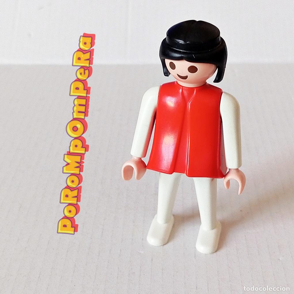 Playmobil: PLAYMOBIL FIGURA CL&Aacute;SICA MUJER BRAZO-PIERNA BLANCO TORSO ROJO A&Ntilde;OS 80 NO FAMOBIL 12