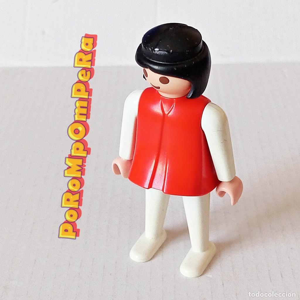Playmobil: PLAYMOBIL FIGURA CL&Aacute;SICA MUJER BRAZO-PIERNA BLANCO TORSO ROJO A&Ntilde;OS 80 NO FAMOBIL 13