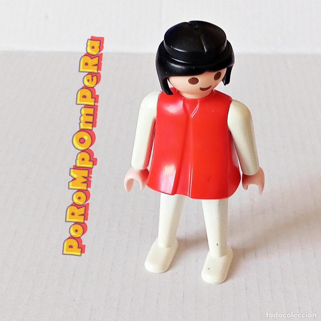 Playmobil: PLAYMOBIL FIGURA CL&Aacute;SICA MUJER BRAZO-PIERNA BLANCO TORSO ROJO A&Ntilde;OS 80 NO FAMOBIL 14