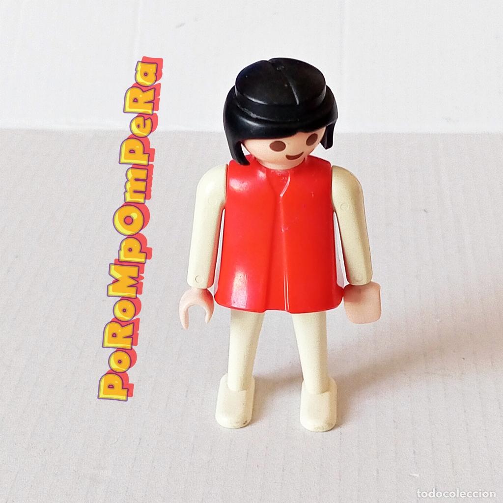 Playmobil: PLAYMOBIL FIGURA CL&Aacute;SICA MUJER BRAZO-PIERNA BLANCO TORSO ROJO A&Ntilde;OS 80 NO FAMOBIL 16