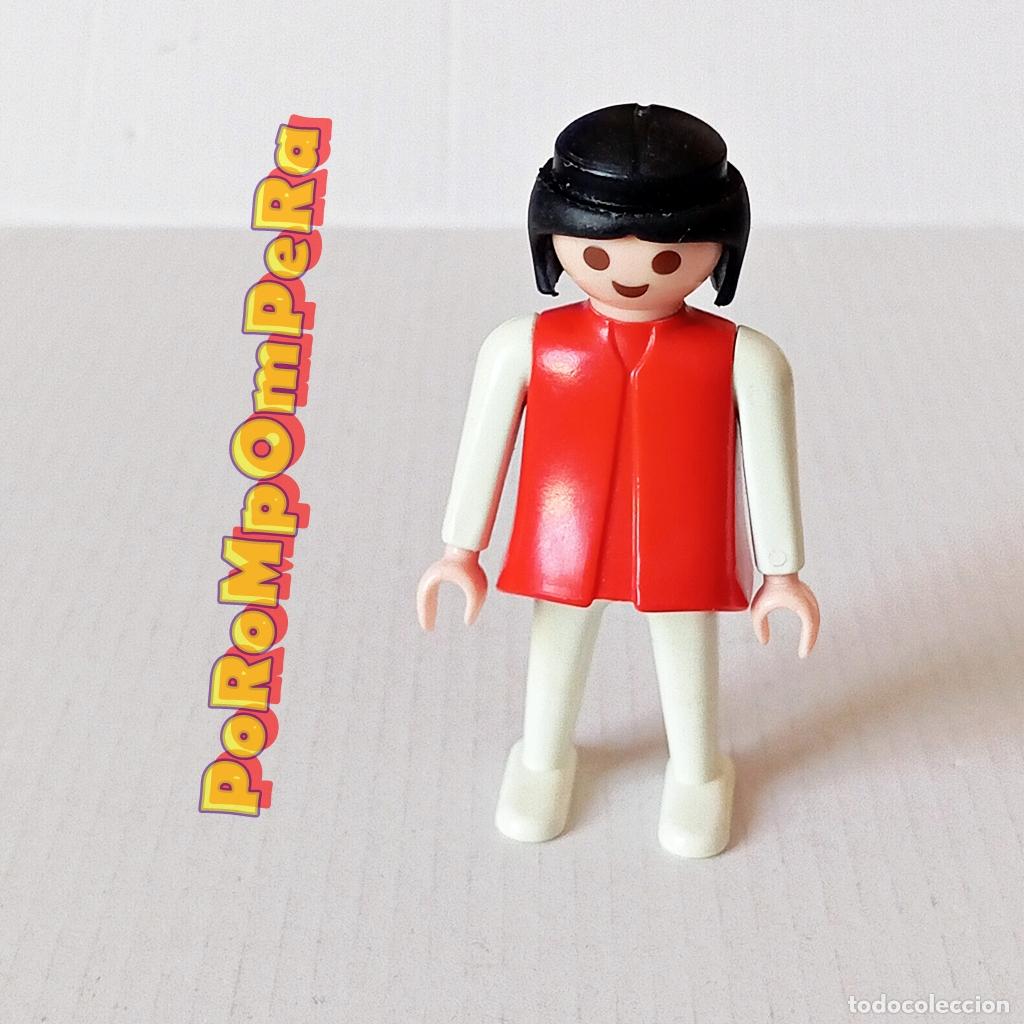 Playmobil: PLAYMOBIL FIGURA CL&Aacute;SICA MUJER BRAZO-PIERNA BLANCO TORSO ROJO A&Ntilde;OS 80 NO FAMOBIL 20