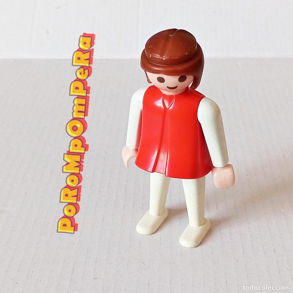 Playmobil: PLAYMOBIL FIGURA CL&Aacute;SICA MUJER BRAZO-PIERNA BLANCO TORSO ROJO A&Ntilde;OS 80 NO FAMOBIL 21