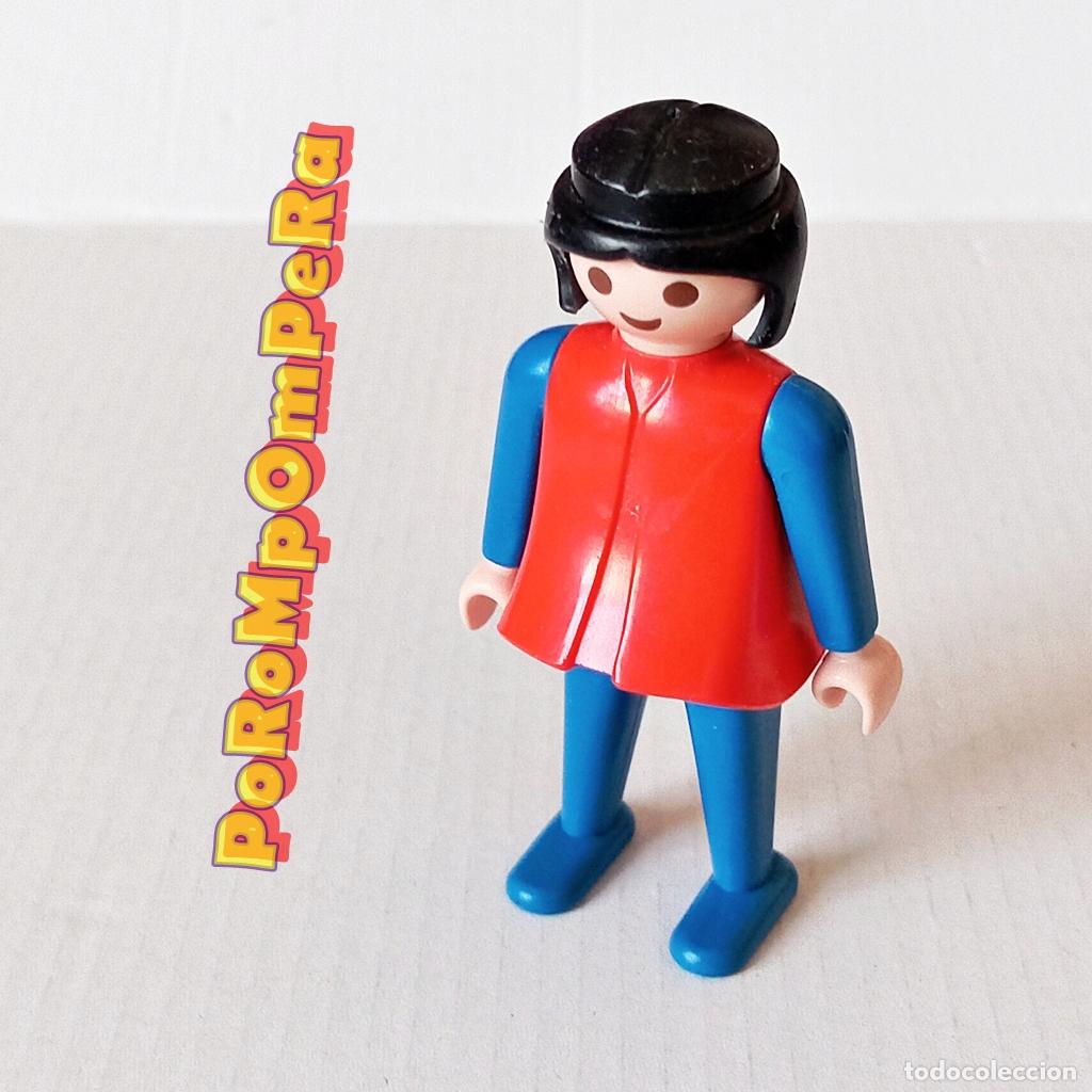 Playmobil: PLAYMOBIL FIGURA CL&Aacute;SICA MUJER BRAZO-PIERNA AZUL TORSO ROJO 3443 3446 3501 3503 3448 A&Ntilde;OS 80