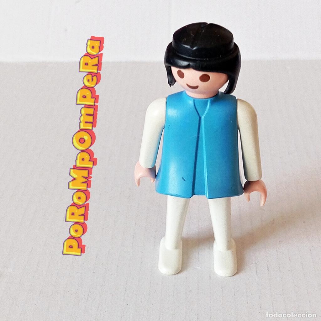 Playmobil: PLAYMOBIL FIGURA CL&Aacute;SICA MUJER BRAZO-PIERNA BLANCO TORSO CELESTE 3139 3437 3495 A&Ntilde;OS 80 NO FAMOBIL A