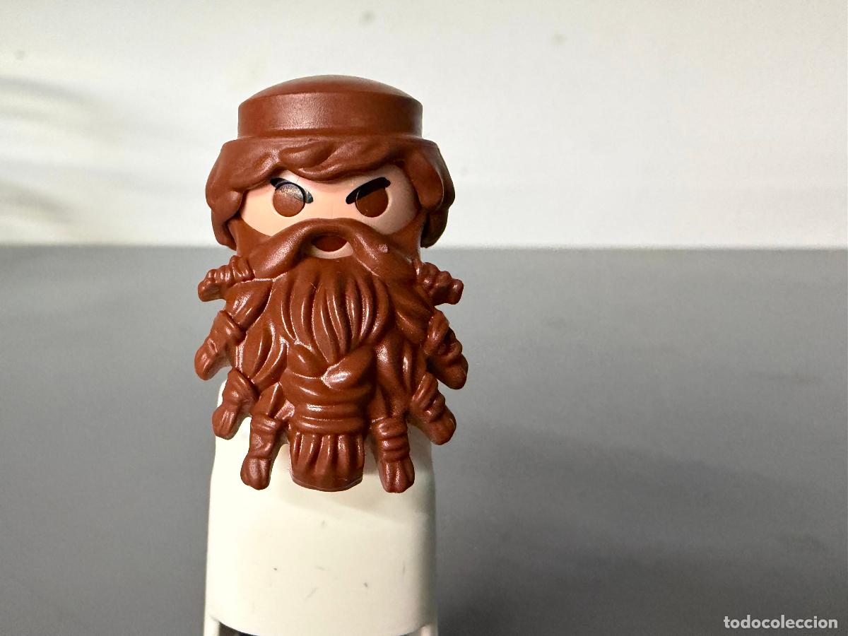 Playmobil: PLAYMOBIL cabeza recambio ce&ntilde;o fruncido + pelo +barba frondosa vikingo tupida -las 3 cosas- hea1