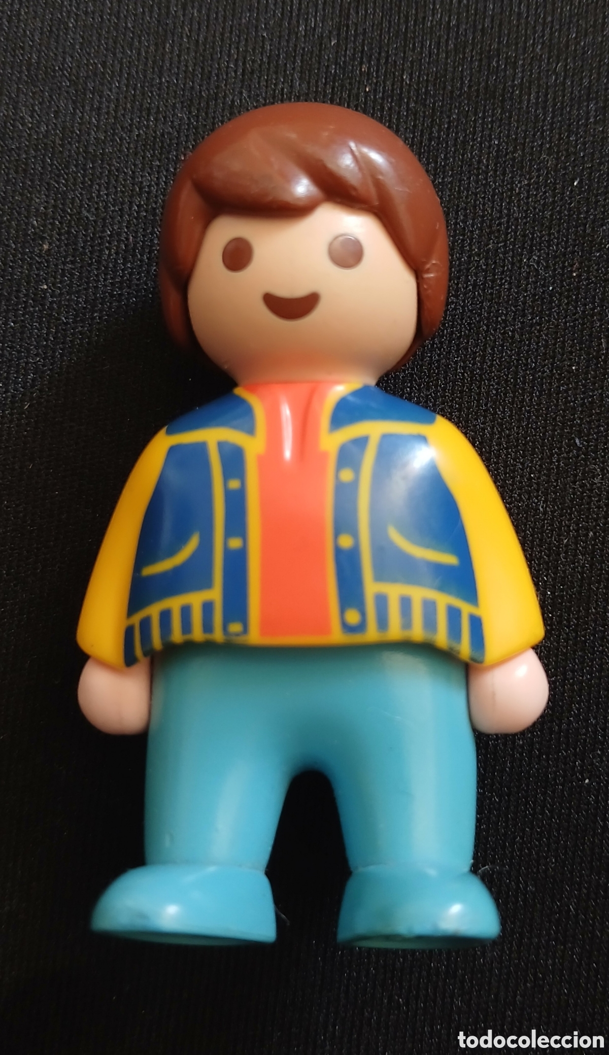 Playmobil: Figura Geobra 1990 Playmobil 1.2.3 Ni&ntilde;o con Chaqueta Amarilla y Azul