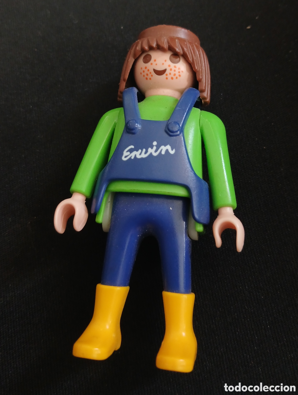 Playmobil: Playmobil Geobra 1992 Figura Mec&aacute;nico / Obrero Erwin con Peto Azul y Botas Amarillas