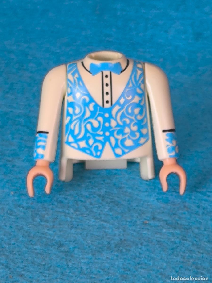 Playmobil: Playmobil torso cuerpo hombre blanco chaleco filigranas pajarita azul camisa oeste victoriano mago