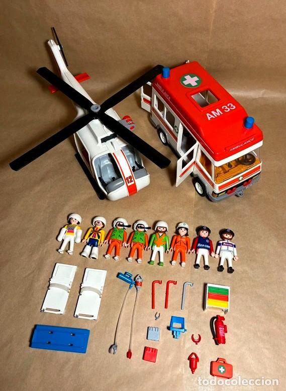 Playmobil: Lote Playmobil: Helicoptero 3789 y ambulancia 9987 (Vintage)