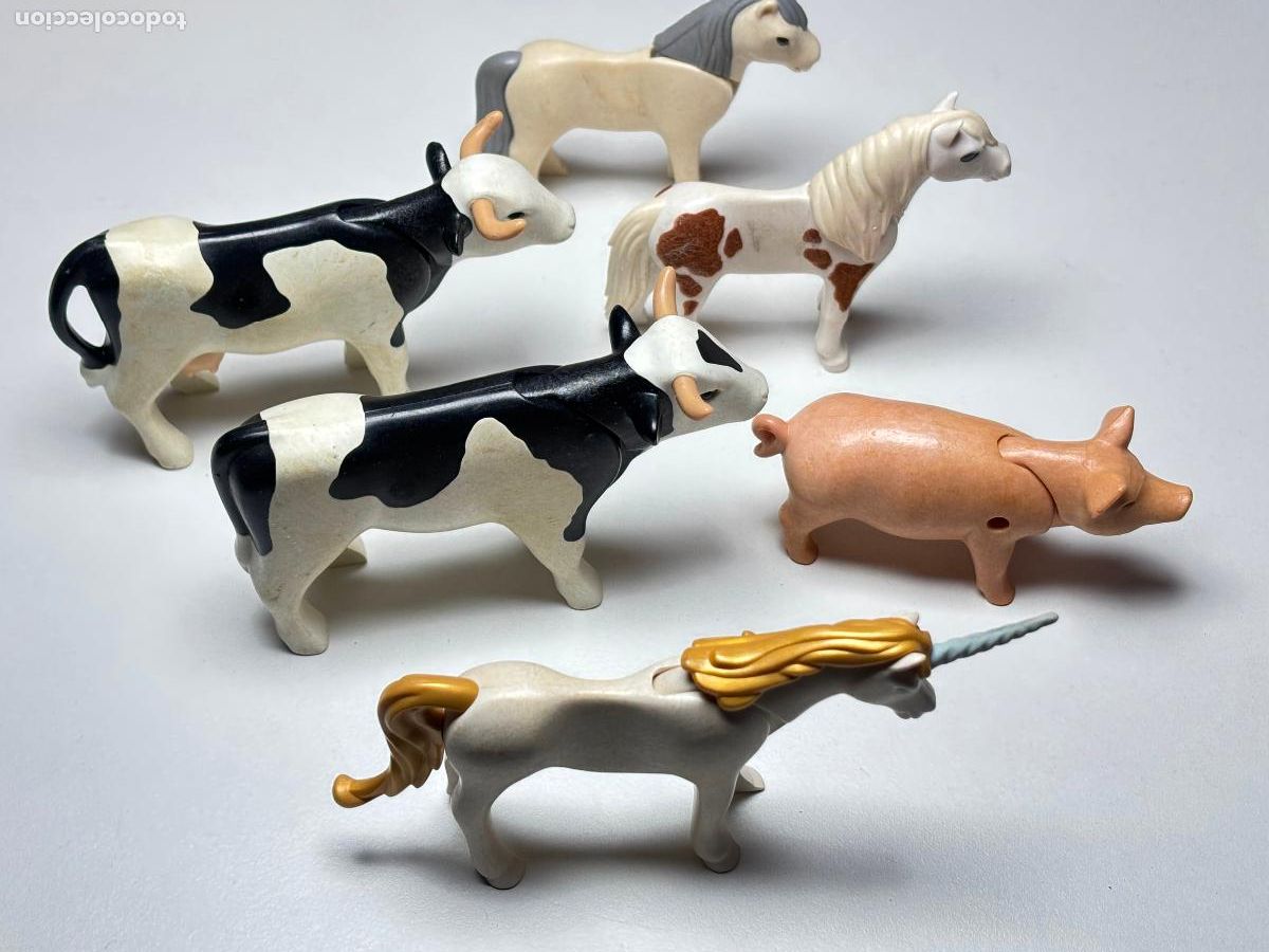 Playmobil: Playmobil lote vaca toro poni cerdo unicornio descolorida