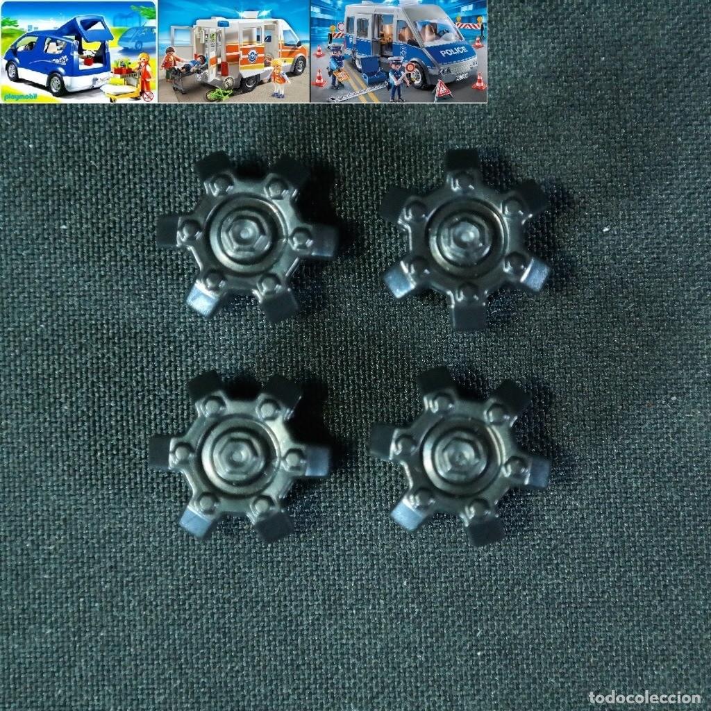 Playmobil: Playmobil 4 tapacubos plateados y negros para autos coches como ref.5179, 5223, 6043 y otras ☼