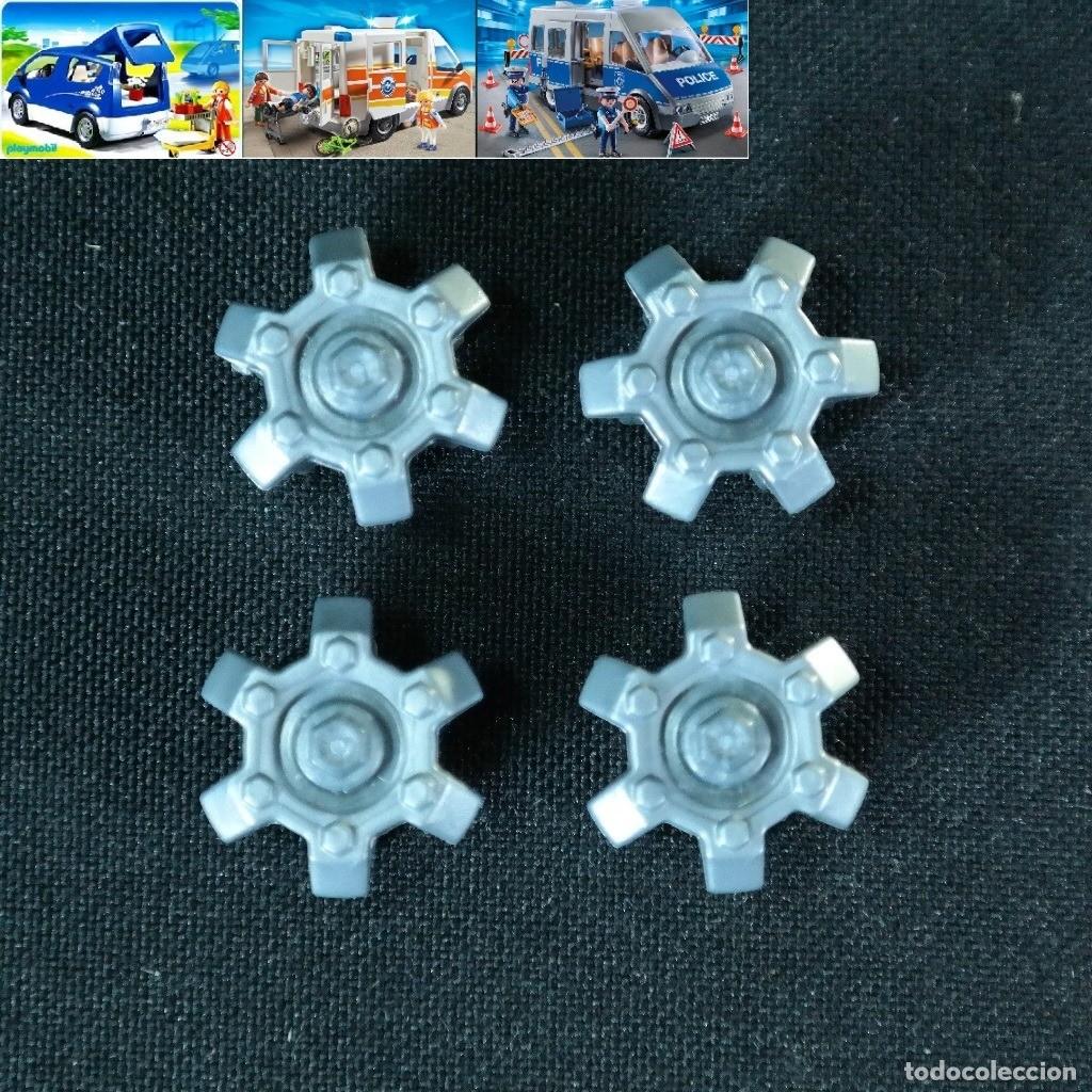 Playmobil: Playmobil 4 tapacubos plateados para autos coches como ref.5179, 5223, 6043 y otras ☼