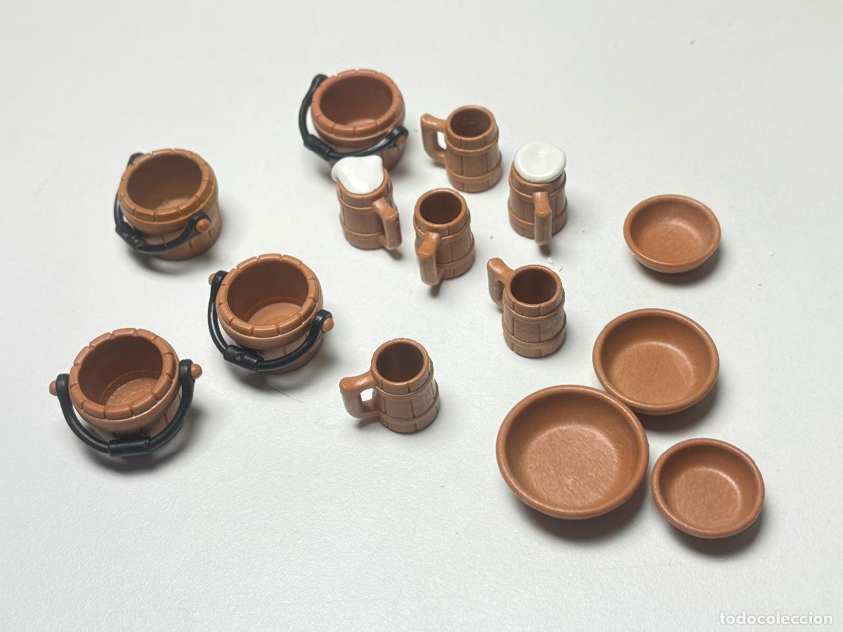 Playmobil: PLAYMOBIL lote cuenco cubo jarra marr&oacute;n